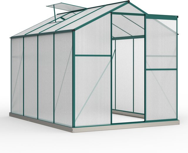 Gartengewächshaus aus Aluminium mit Fundament, Schiebetür und Dachfenster, B/T: 190 x 253 cm - Bild 1