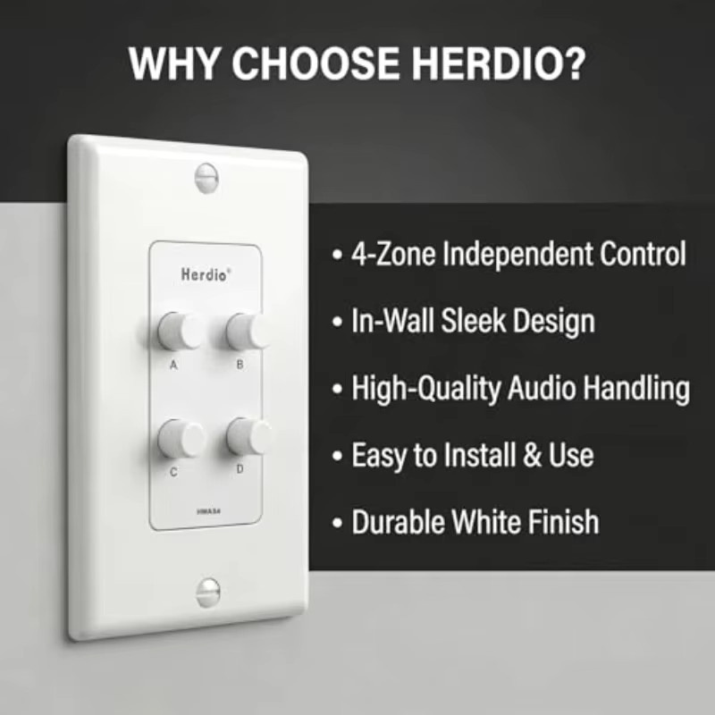 Herdio Einbau-Lautsprecherauswahl-Schalter 4-Kanal-Heimaudio-Controller in Weiß mit 120W Spitzenleistung - Bild 3