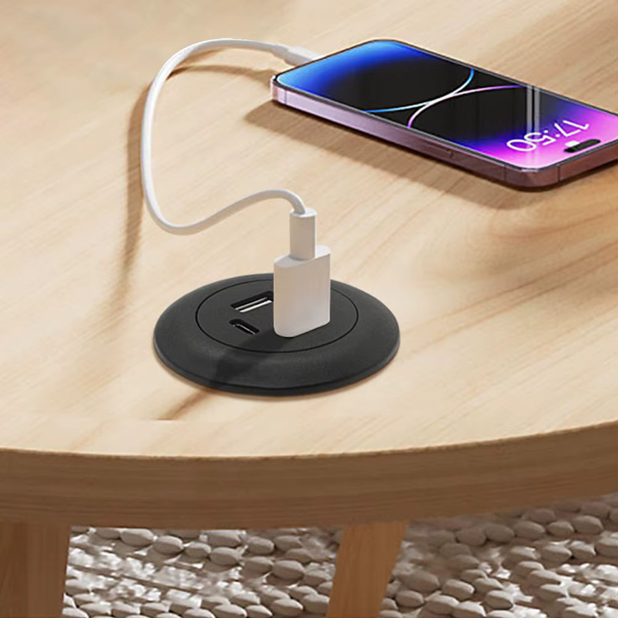 DIXSG USB-Ladebuchse für Schreibtisch mit 2 USB-A und 1 Typ-C Anschluss, 5V 2A, in Schwarz oder Weiß - Bild 3