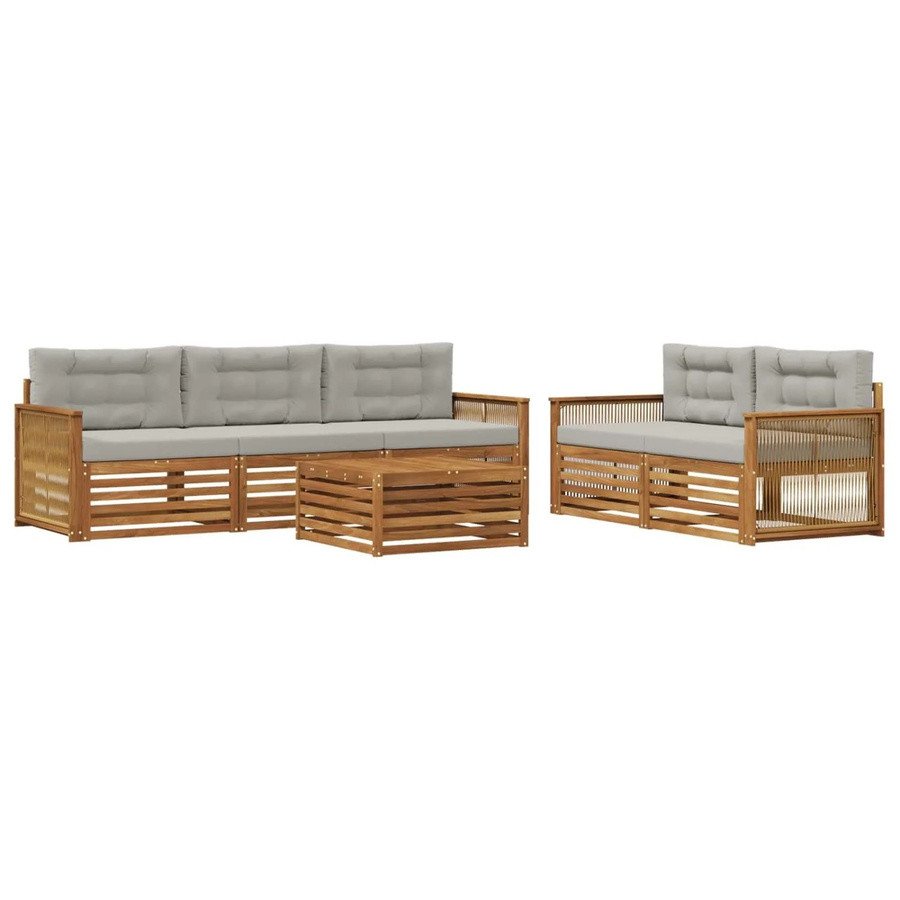 vidaXL Outdoor-Sofagarnitur aus Akazienholz mit Kissen in Grau und Natur - Bild 2