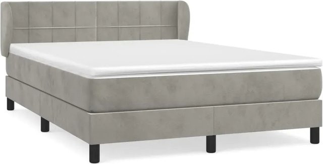 vidaXL Boxspringbett mit Matratze in Hellgrau aus Samt, Hybrid-Design mit Taschenfederkern, B/T: 140 x 190 cm - Bild 1