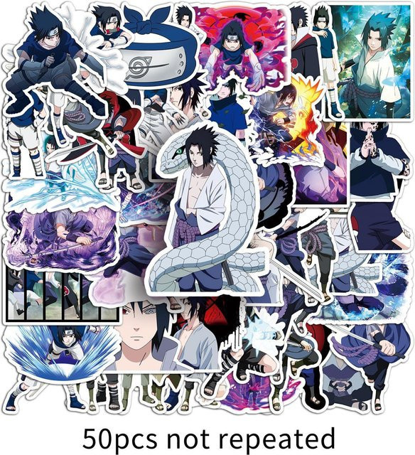 50 Uchiha Sasuke Cartoon Aufkleber im Naruto Design für Mobile und Koffer, Mehrfarbig - Bild 1