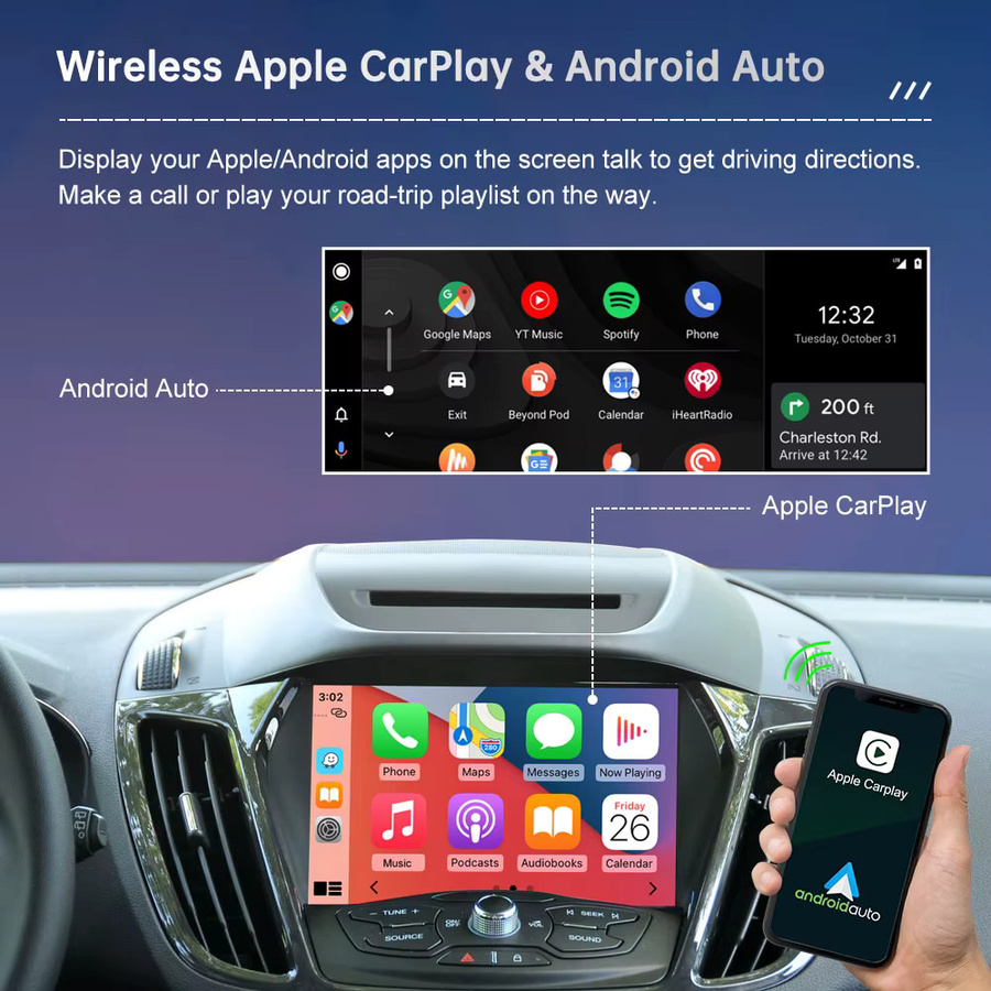 AUTOABC Drahtlose CarPlay und Android Auto Navigation Decoder Box für Ford Sync 2 F-150 Expedition Super Duty in Schwarz - Bild 4