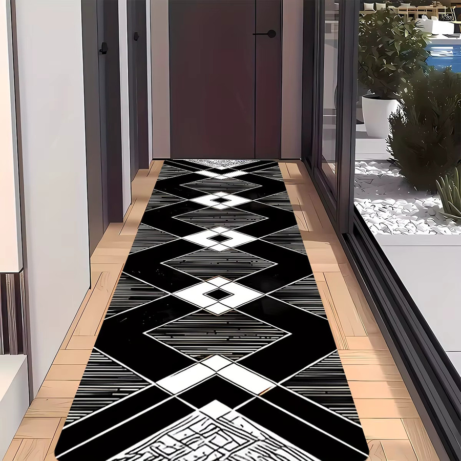 VIKAMA Moderner Streifenteppich in Schwarz, minimalistisches geometrisches Design, rutschfest, B/T/H: 120 x 40 x 1 cm - Bild 2