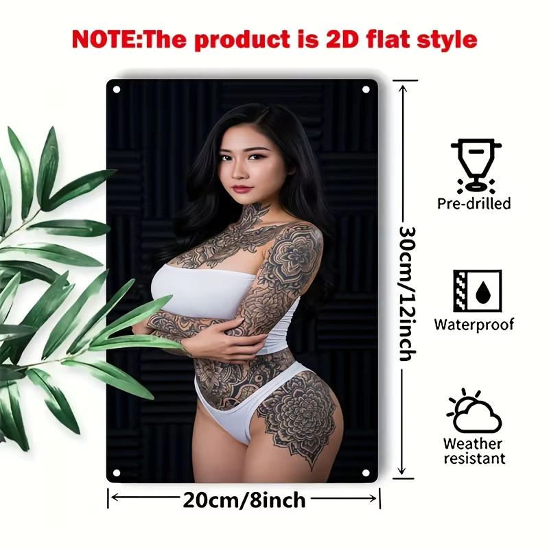 CIFBUY Metall-Wandkunst Portrait einer tätowierten Frau als abstrakte Silhouetten-Dekoration in Multicolour - Bild 2