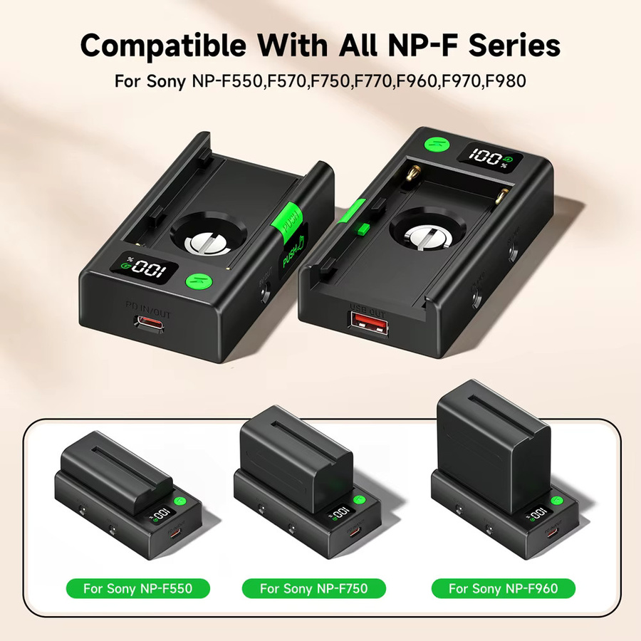 Sony NP-F Akku-Adapterplatte mit LCD-Display für DSLR- und spiegellose Kameras, Farbe: Schwarz, kompatibel mit Sony NP-F980, NP-F970, NP-750 und NP-F550 - Bild 4