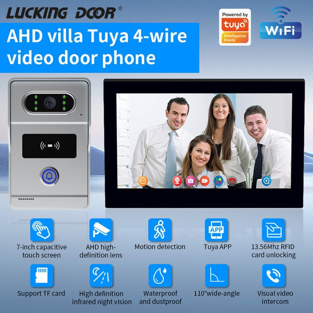 LUCKING DOOR Türsprechanlage-System mit Tuya App-Kompatibilität, RFID-Türklingel, Kamera, Monitor, Gegensprechfunktion und HD-Nachtsicht - Bild 1