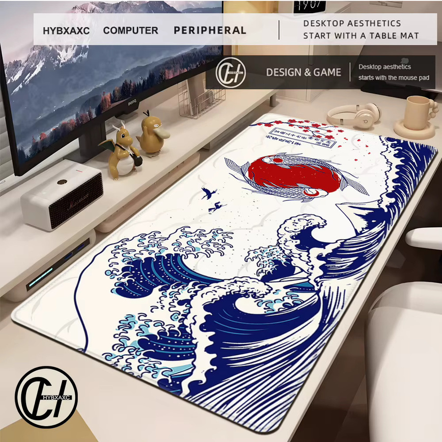 Großes Gaming Mousepad Die große Welle von Kanagawa Design für Gamer und Otaku, XL Schreibtischmatte aus Gummi - Bild 2