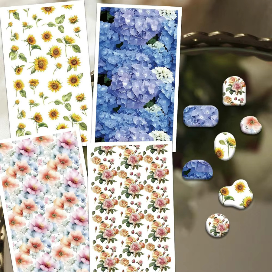 24 Stück Blumen-Ton-Transferpapier in Multicolour mit 4 Designs für Polymer-Ton, inklusive Sonnenblumen und Hortensien - Bild 2