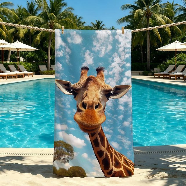 Saugfähiges Giraffen Handtuch von JMG Household Supplies aus Mikrofaser, blau, B: 40 cm, H: 70 cm - Bild 1