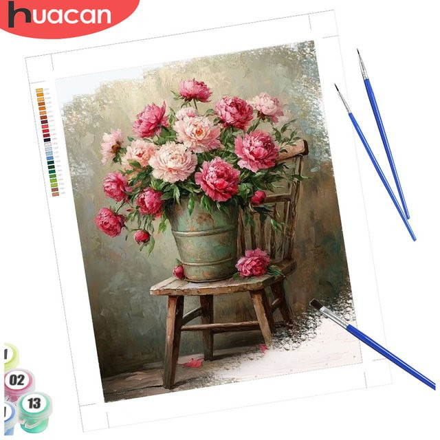 HUACAN Rose Blume Malerei auf Zahlen, DIY Gemälde Set - Bild 1