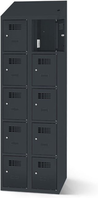 rotstahl Fächerschrank mit Ladefunktion und 10 Fächern in Anthrazit, B: 80 cm, H: 200 cm - Bild 1