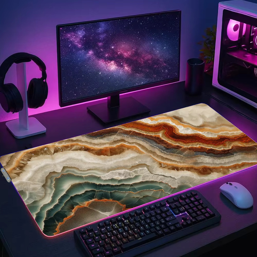 Potdemiel RGB Gaming-Mauspad XXL mit LED-Hintergrundbeleuchtung und Micro-USB Anschluss im Mineralstein Geode Achat Design, Multicolour - Bild 4
