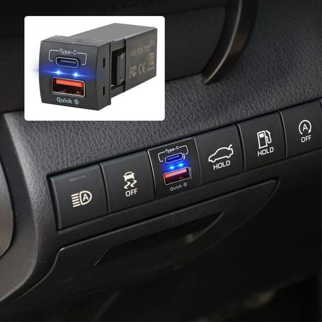48W Schnelles KFZ-Ladegerät für Toyota mit USB Typ-C PD, QC 3.0 und Voltmeter in Schwarz - Bild 1
