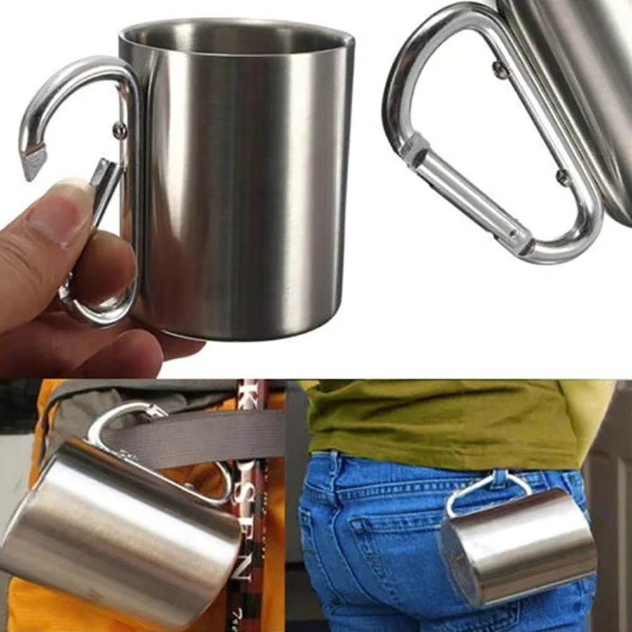 LISM Outdoor-Camping-Reisebecher aus Edelstahl mit Karabinerhaken-Griff in Silber - Bild 6