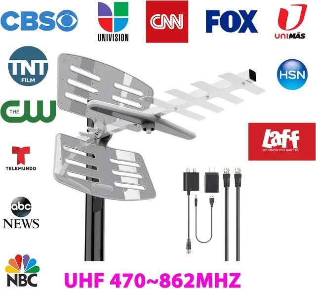 FUYUMY Digitale HDTV-Antenne für den Außenbereich mit Signalverstärker, UHF/VHF, unterstützt 1080P und 4K, inklusive RG6 Koaxialkabel für 2 Fernseher - Bild 1