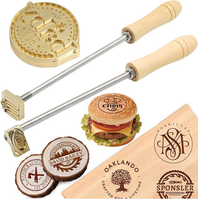 M8 Personalisiertes Branding-Eisenstempel-Set aus Messing in Gold für individuelles Text, Logo oder Design zur Gestaltung von Leder und DIY-Projekten - Bild 1