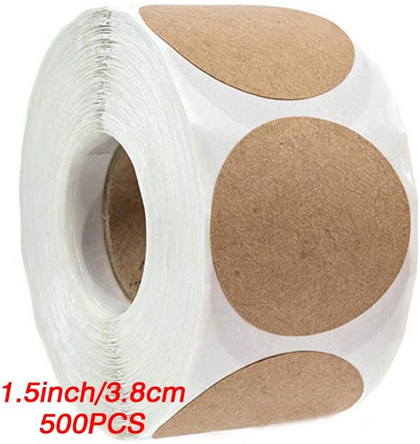500 Stück Runde Kraftpapier Aufkleber in Braun von Binchi Outdoor Product für DIY Geschenkanhänger und Umschlagverschlüsse - Bild 1