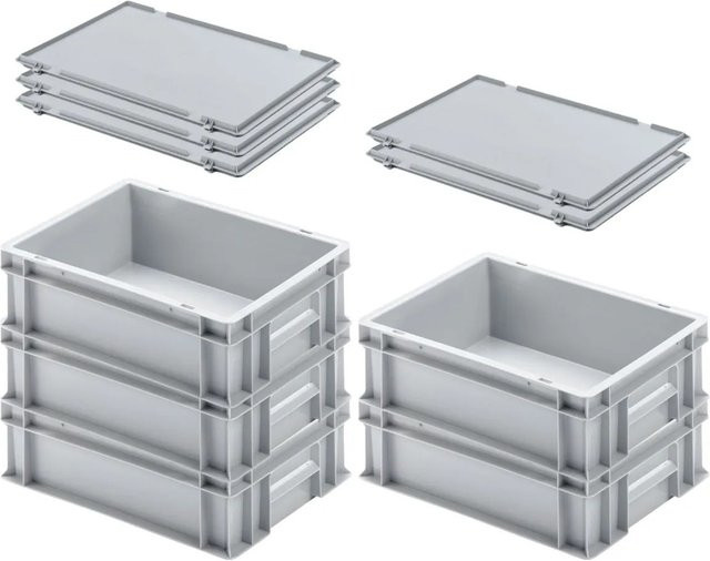 PROREGAL SuperSparSet 5x Eurobox Transportboxen mit Scharnierdeckel und geschlossenem Griff, Grau, H x B x T: 12 x 30 x 40 cm - Bild 1