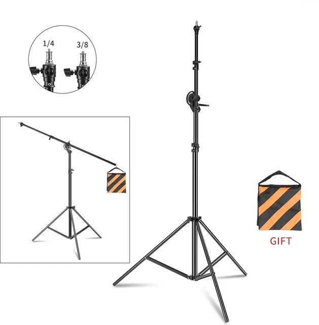 Professionelles Lichtstativ mit Auslegearm und Gegengewichts-Sandsack in Schwarz für Softbox und Monolight - Bild 1