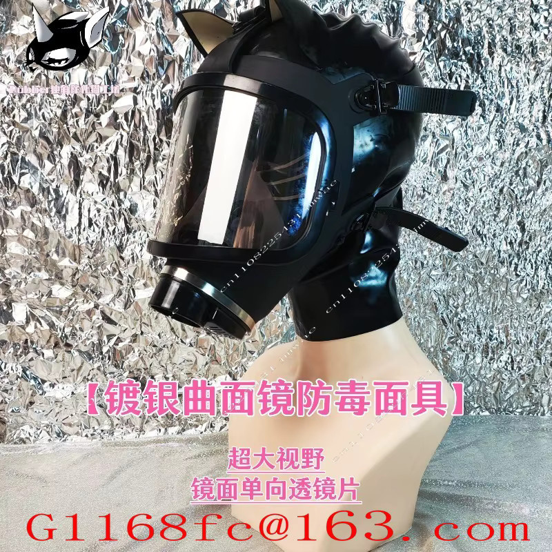 Versilbertes Gebogenes Gasmasken-Set mit Vollgesichtsmaske und großem Sichtfeld in Silber und Schwarz - Bild 2