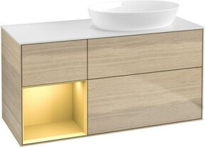 V&B Waschtischunterschrank Finion mit Wandbeleuchtung, Farbe Weiß und Eiche lackiert, B/T/H: 120 x 50,1 x 50,1 cm - Bild 1