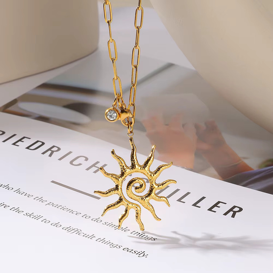ICFTZWE Halskette, Edelstahl, Gold, Zirkonia, Sonne, Damen - Bild 1