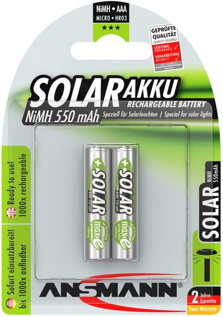 Ansmann Solar maxE NiMH Akku AAA 550 mAh 1.2V Silber 2er Pack - Bild 2