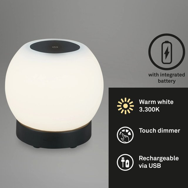 Brilo Poka Akku-Tischleuchte LED Schwarz dimmbar mit Touch-Funktion - Bild 1