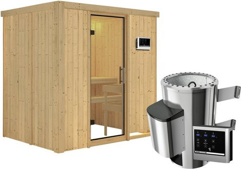 Karibu Sauna Kircholm aus Fichtenholz in Beige inklusive 3.6 kW Saunaofen mit externer Steuerung für 3 Personen B: 198 cm, T: 151 cm, H: 196 cm - Bild 1