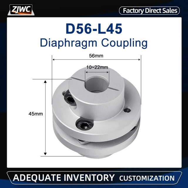 D56-L45 LK3-C56 Einzelmembran-Kupplung aus Aluminiumlegierung in Silber für Schrittmotoren, Servomotoren und Encoder mit Nullspalt - Bild 1