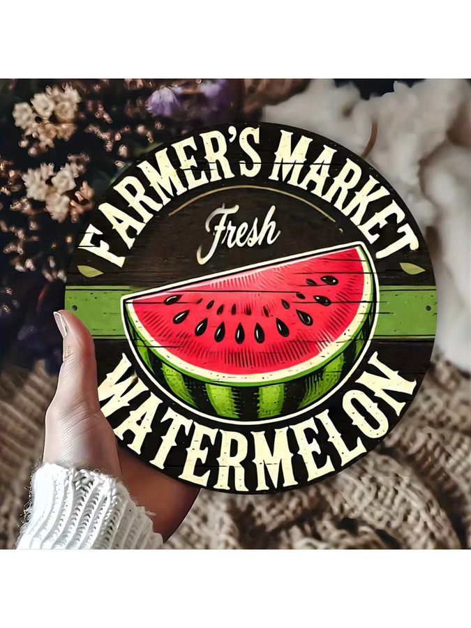 Potdemiel Vintage Wandkunstschild aus Metall mit Wassermelonen-Design, rundes Aluminiumdekor in Mehrfarbig, Durchmesser: 20,3 cm - Bild 6