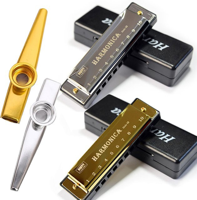 TMZ Mini-Mundharmonika und Kazoo-Set, 10-Loch-Diatonische Mundharmonika mit Koffer - Bild 1