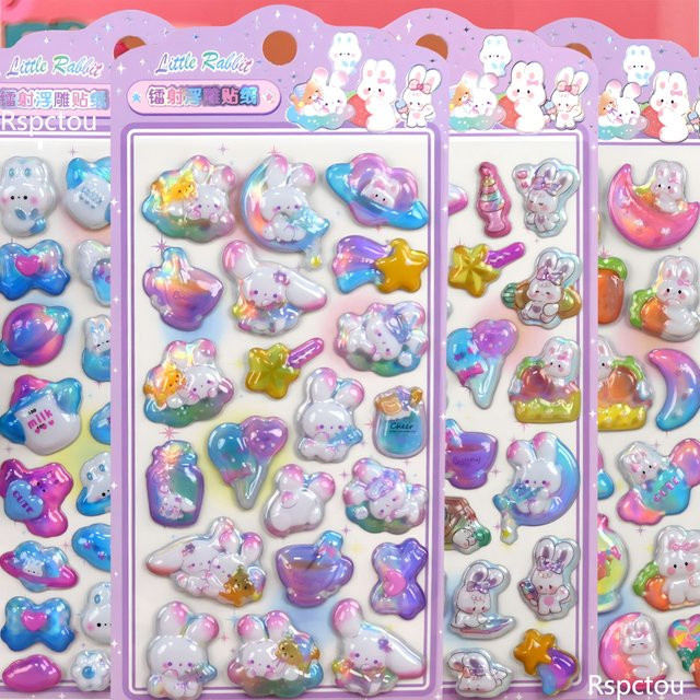 Rspctou Kawaii Tier-Hasen Cartoon 3D Relief-Aufkleber, 4-teiliges Set - Bild 1