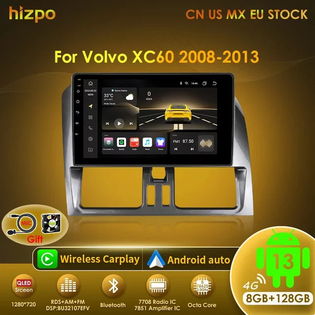 Hizpo Android Autoradio für Volvo XC60 (2008 - 2013) mit GPS Navigation, Bluetooth und Carplay in Schwarz - Bild 1