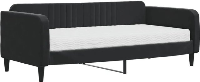 vidaXL Tagesbett mit Matratze aus Samt in Schwarz mit Armlehnen und Schlaffunktion, B/T/H: 90 x 190 cm - Bild 1