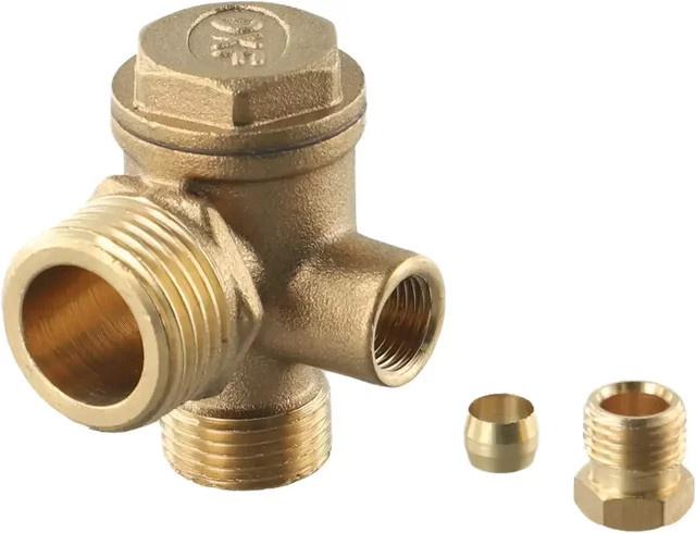 LEENKEA Luftkompressor 3-Port Rückschlagventilanschluss aus Messing in Gold mit G1/2 Außengewinde für Rohranschlüsse und Kolbenpumpen - Bild 1