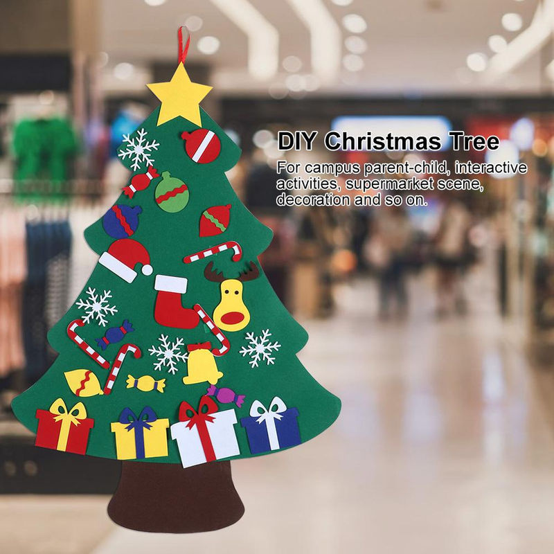 OutsideWorld DIY Weihnachtsbaum-Set aus Filz in Grün mit Rentier- und Sternen-Hängeornamenten zur Wandmontage für Kinder - Bild 5