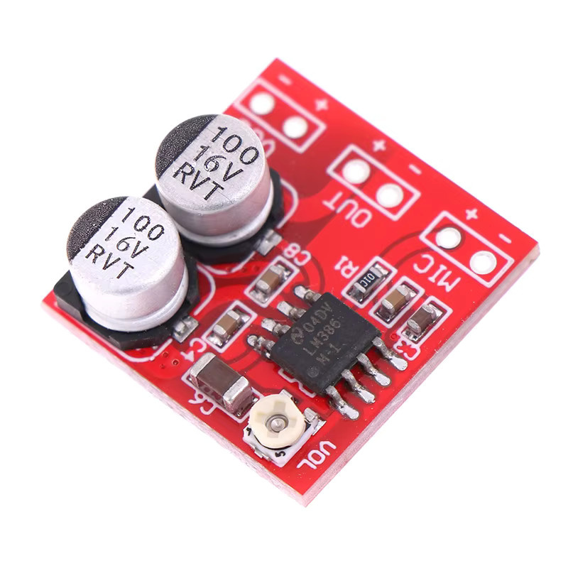 LM386 Mikrofon-Leistungsverstärker-Platine mit 200-facher Verstärkung, Farbe: Rot, Betriebsspannung: DC 5V-12V - Bild 3