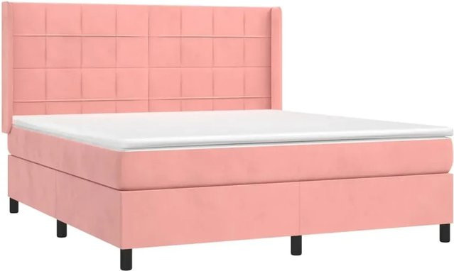 vidaXL Boxspringbett mit Matratze in Rosa, Samt, mit LED-Unterbettbeleuchtung und USB-Ladeanschluss, B/T/H: 160 x 200 x 128 cm - Bild 1