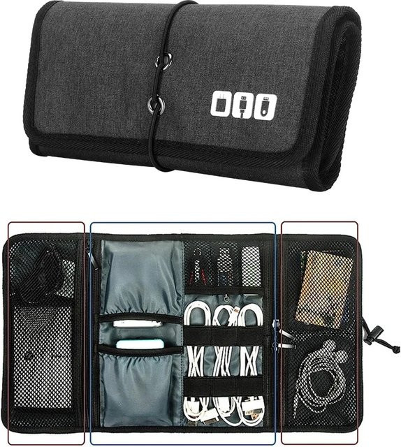 Elektronischer Organizer in Schwarz als Kabeltasche und Reise-Taschenorganizer für USB-Kabel und Telefonzubehör - Bild 1