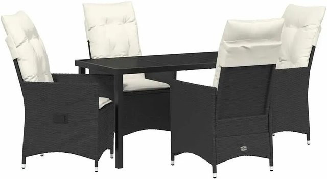 vidaXL Garten Essgruppe aus Poly-Rattan und Stahl in Schwarz mit Kissen, 5-teilig - Bild 1