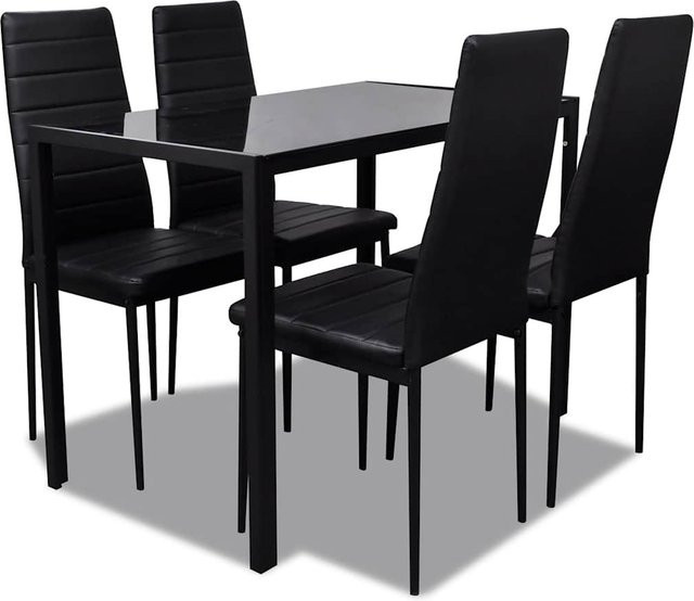 5-teilige Esszimmergarnitur von VD Home Furnishing mit Glastisch und Stühlen in Schwarz - Bild 1