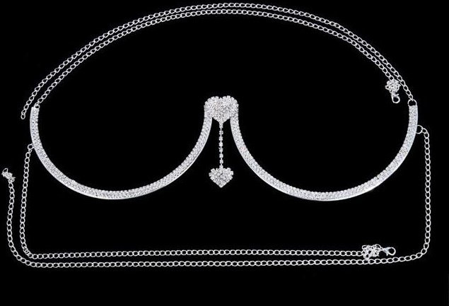 Wucifang Jewelry Halskette Doppelanhänger Herz, Messing, Silber, Kristall, Damen - Bild 1