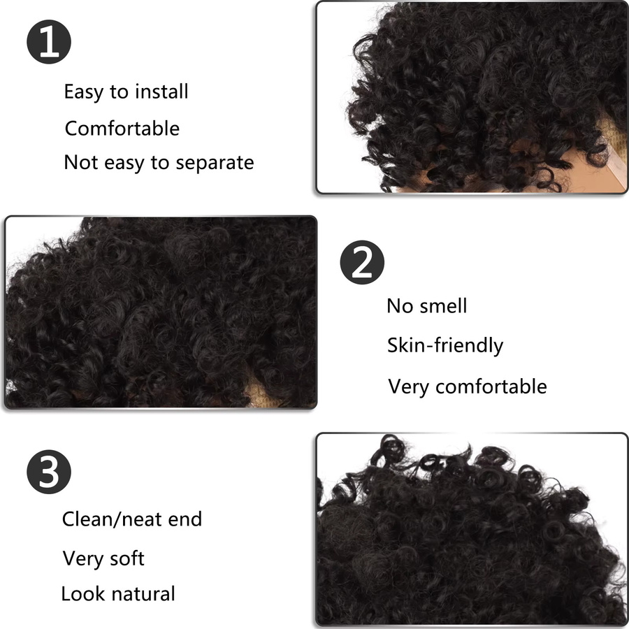 G&T Wig Synthetische Perücke, Pferdeschwanz-Erweiterungen, Afro-Haarknoten mit Pony, kurz, lockig - Bild 5