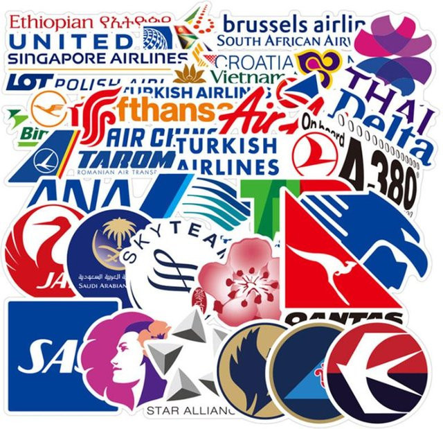 Binchi Outdoor Product Aufkleber Set mit Flugzeug und Luftfahrt Firmenlogos in Multicolour für Skateboard, Koffer und Laptop - Bild 1