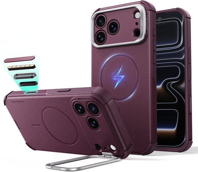 ESR MagSafe Cyber Armor Hülle mit Kickstand für Apple iPhone 18 Pro Max und iPhone 17 Pro Max, Dunkelrot Satin - Bild 1