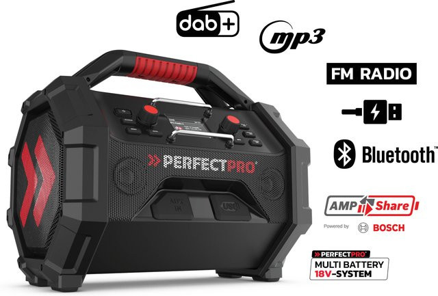 PerfectPro Rocktagon OCT-18V Baustellenradio mit DAB+, FM und Bluetooth, 30W, Schwarz Rot - Bild 2