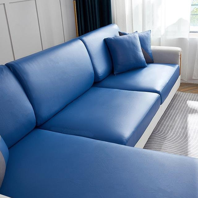 BRHUIXUE Ecksofa-Sitzkissenbezug aus Kunstleder in Blau, wasserabweisend und schmutzabweisend, L-förmiger Schutzbezug für Ecksofas - Bild 1