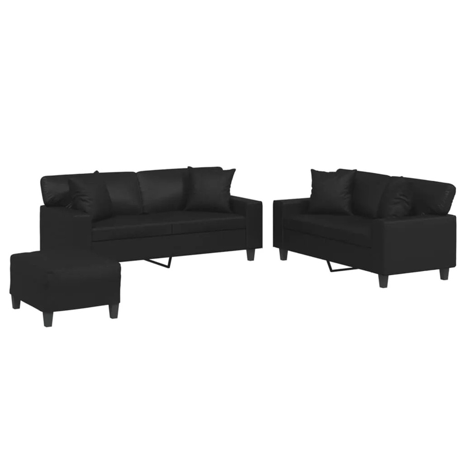 vidaXL 3-teilige Sofagarnitur aus Kunstleder in Schwarz mit Kissen und Schaumstofffüllung für dein Wohnzimmer - Bild 2